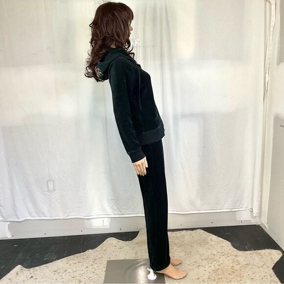 BCBGMaxAzria Y2K Vintage Black Gold Studs Velour Zip Tracksuit Jacket Pants S - Picture 7 of 13